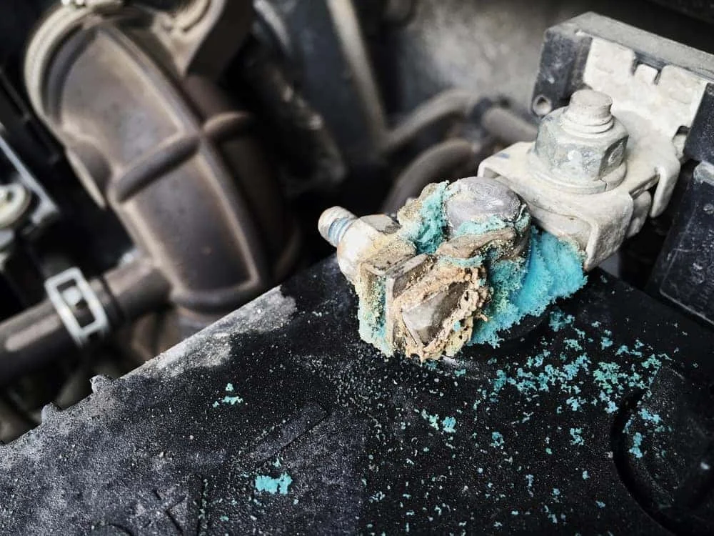 Battery corrosion buildup on terminals