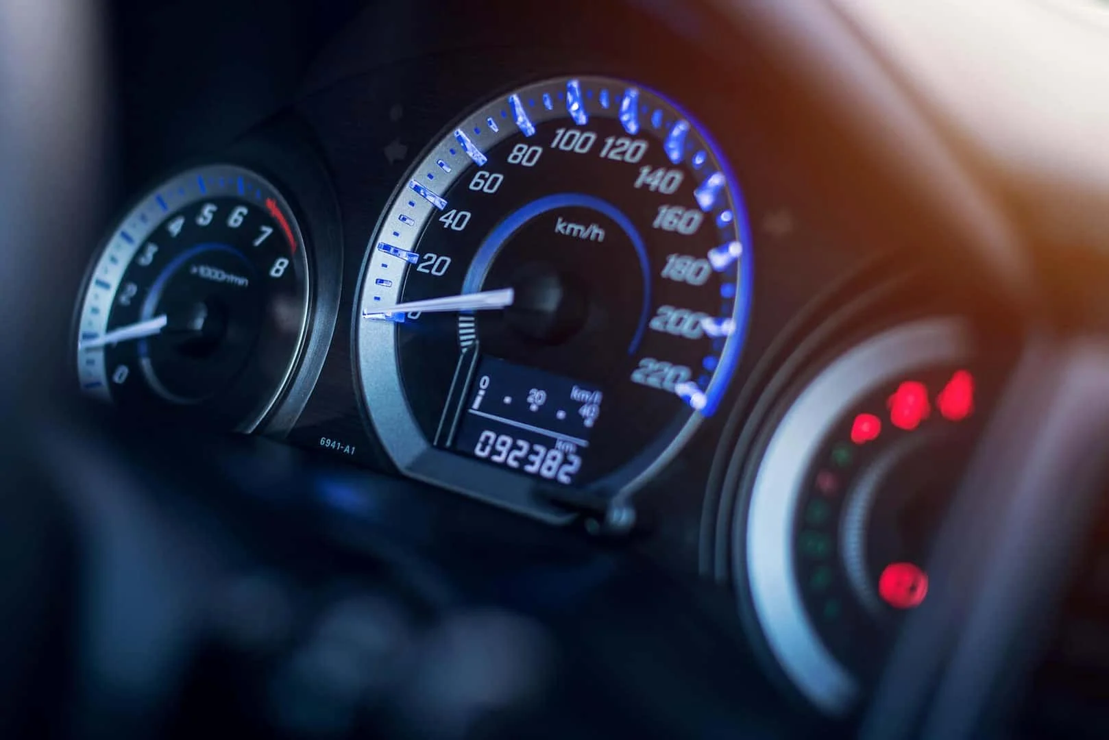 Dashboard speedometer and odometer close-up