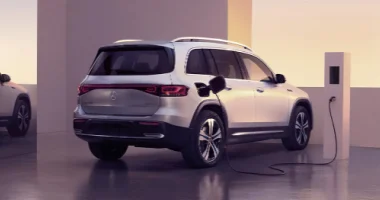 Mercedes-Benz EQ vehicle plugged in at a charging station