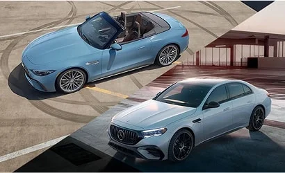 Split image of two Mercedes-Benz vehicles